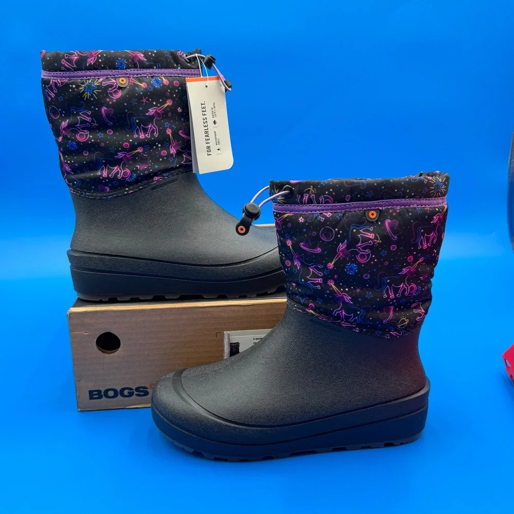 Bogs Kids Waterproof Snow Shell Boots PRPL MULTI Unicorn‎ Stars Girls Size 7